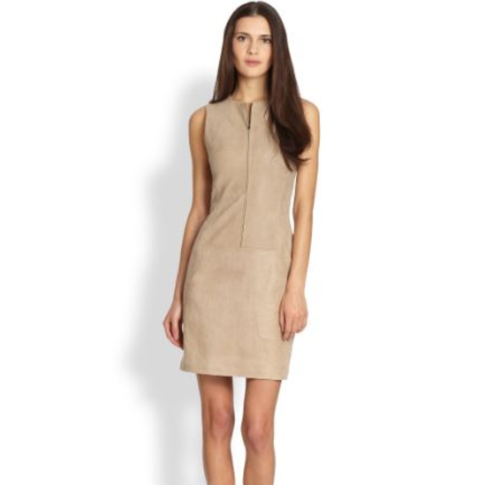 Theory Karisse Zip Front Suede Dress Dusty Nude